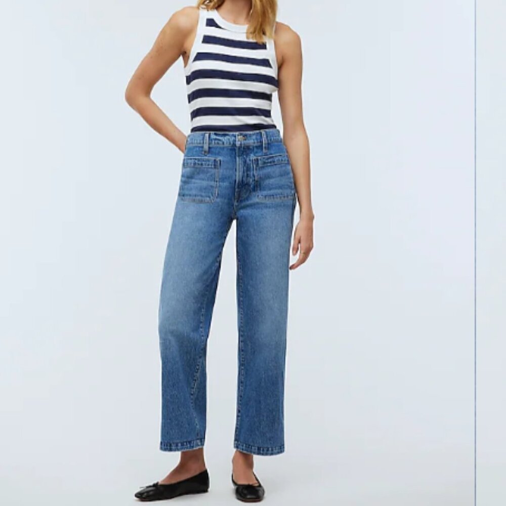 NWT Madewell The Emmett Wide-Leg Full Length Jean: Patch Pocket Edition, Size 25
